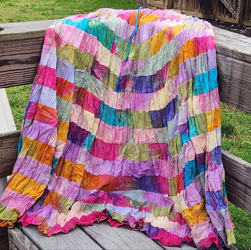 Bohemian hippie skirt, tye dyed, squares